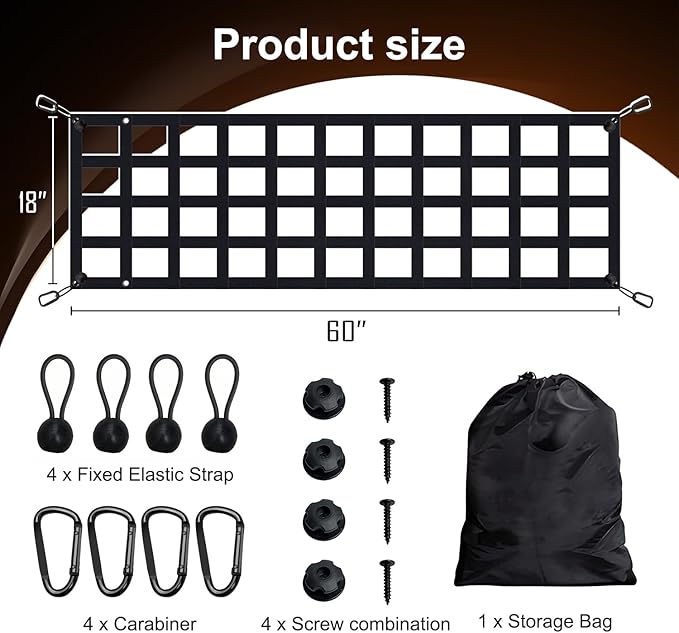 Tailgate Net - for Full Size Truck Cargo Net Compatible with Ford, Chevy, Dodge,Ram etc - Tail Gate Extender Nets for Pickup Truck Bed Accessories (60" x 18")