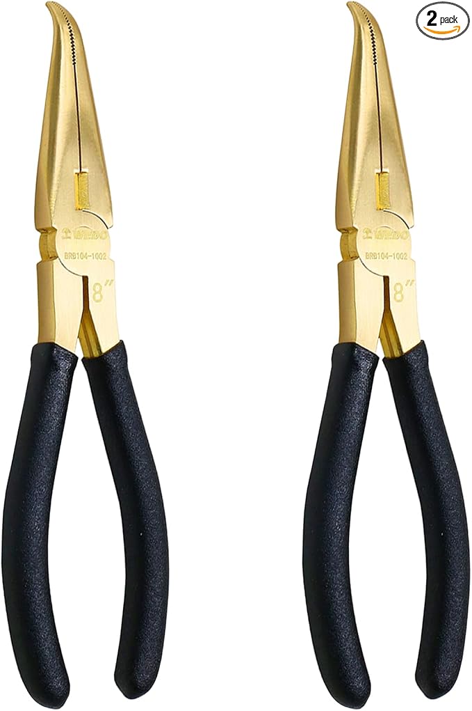 WEDO 2-Piece Brass Pliers Set - 8" Bent & 45-Degree Bent Long Nose Pliers, Non-Slip Handle, 200mm