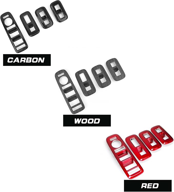 4Pcs Carbon Fiber Style Door Lock Glass Control Button Panel Cover Window Lift Switch Panel Trim Compatible with Hyundai Santa Fe 2024-2026 MX5 Accessories (Glossy Red Style)