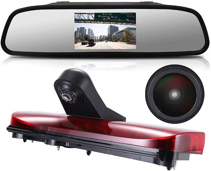 HD 1280x720pixel 1000Lines Third Brake Light Backup Camera Brake lamp Parking Camera Vehicle Rear View Camera+4.3" inch TFT Screen Mirror Transporter Replacement for Ford Transit Connect 2014-2017