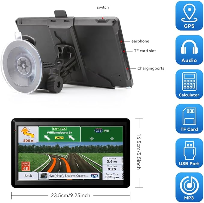 JFX GPS Navigator for Car Truck RV, 7" Touchscreen GPS Navigation System for Car with 2026 Map, Voice Turn-by-Turn Guidance, Speed & Red Light Warning, Custom Truck Routing, Free Lifetime Updates