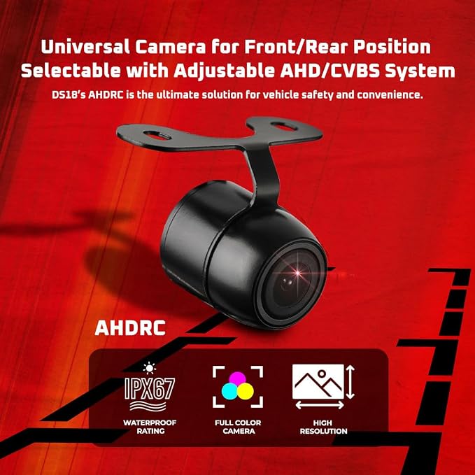 DS18 AHDRC Universal Camera for Front/Rear Position Selectable, Night Vision, High Resolution/Low Illumination, Full Color, Parking Guide, Water Proof IP68, Adjustable AHD/CVBS