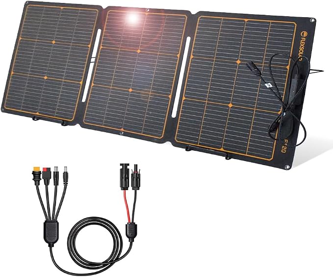 FlexSolar 120W Portable ETFE Solar Panels for Power Station Generators 20.9V Foldable Solar Cell Monocrystalline Chargers with Kickstand P68 Waterproof Power Outage Emergency for Camping Van RV