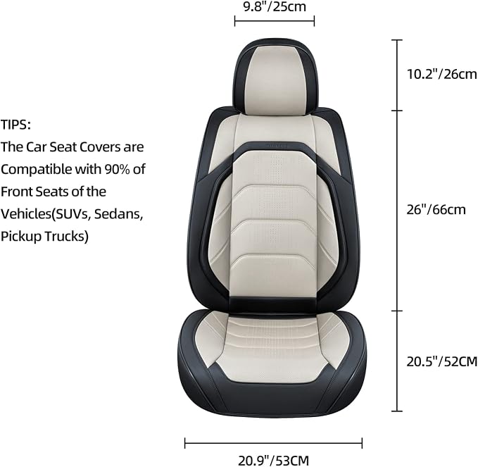 TIEHESYT Car Seat Covers Front Pair, Breathable Nappa Leather Car Seat Cushions 2PCS, Auto Interiors Universal Fit for Most Cars, Compatible Automotive Vehicles(Sedan/SUV/Van), Black & White