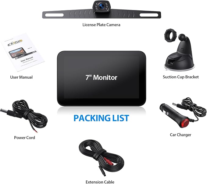 ZEROXCLUB Wired Backup Camera Kit with 7" Monitor, HD 1080P Display for Car Truck/Pickup/SUV/Van/RV, Night Vision Rear View Camera IP69 Waterproof-B7