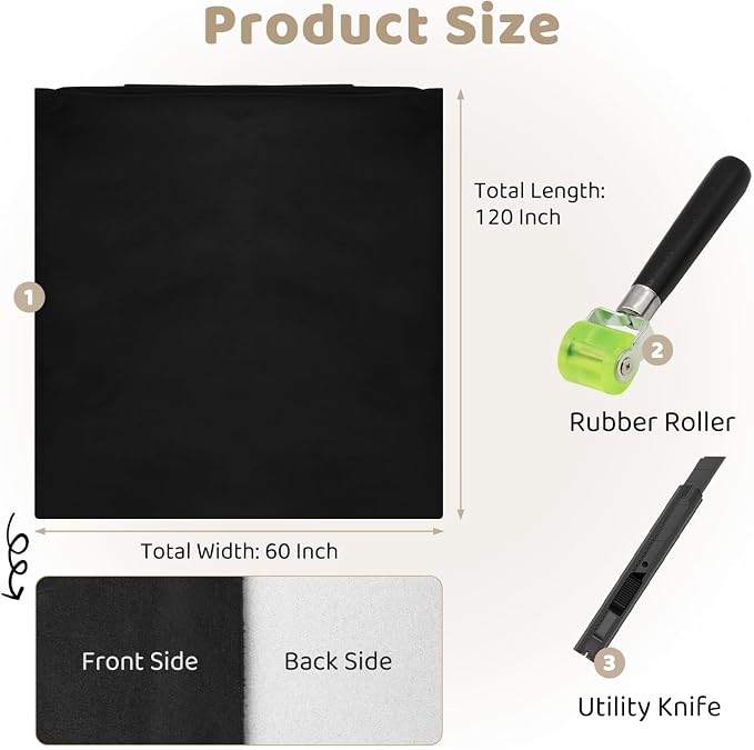 Black Suede Headliner, 120" L × 60" W with Foam Backing, Auto Interior Roof Replacement Material for Car, SUV, Boat, Pickup, Truck, RV, Home Repair/DIY Headliner Fabric