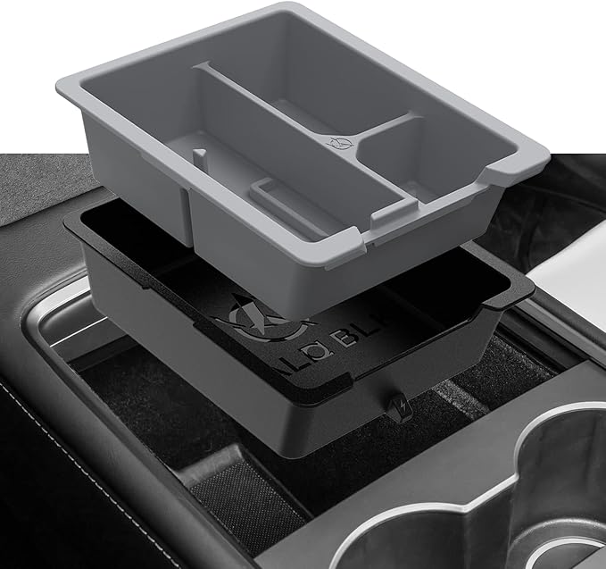 HALOBLK Center Console Organizer Tray, Two-Tier Removable Design Compatible with Tesla Model 3 (2021-2023) Model Y (2021-2024)