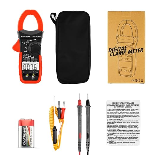 Digital Clamp Multimeter, AC/DC Amp Meter with Bluetooth, 4000 Count Auto-Ranging Clamp Meter Voltmeter Continuity/Capacitor HVAC Tool Multi Tester
