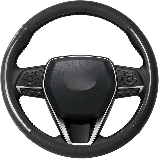 Steering Wheel Cover for Toyota Camry, Tacoma, RAV4, Corolla, Highlander, Sienna, Avalon, Prius, Standard Size 14.5-15" (Glossy Carbon Fiber)