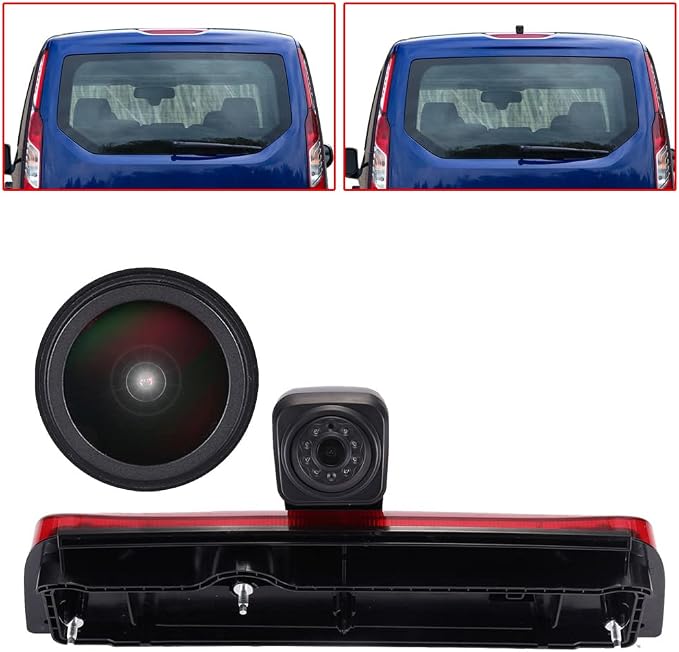 HD 1280 * 720 Pixel Third 3rd Brake Light Backup Camera Top Mount Rear Light Lamp Reverse Camera Replacement for Ford Transit Connect 2014-2017 Transporter