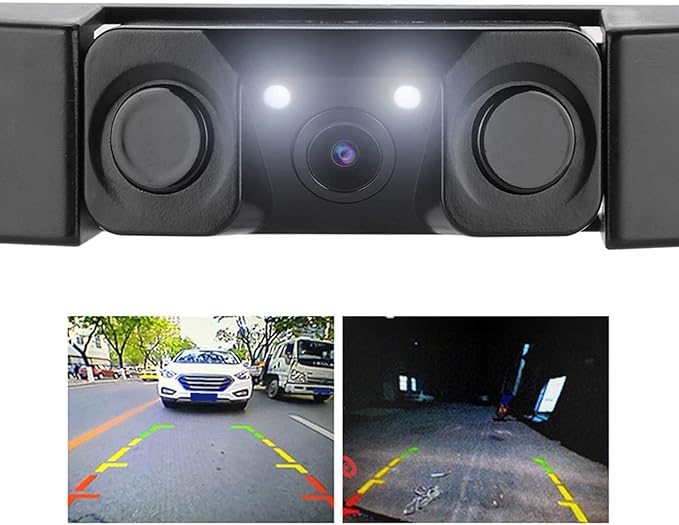 3 in 1 Car License Plate Frame Parking Sensor Rearview Reverse B 120 Degree Wide Angle The Parking Sensor Support Ackup Camera 2LED Backup Sensor Kit Camera for Truck