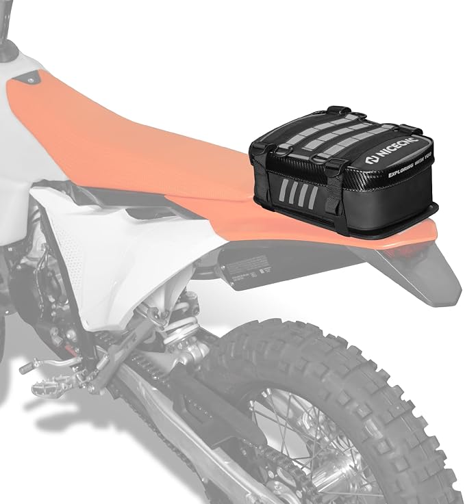 NICECNC Universal Dirt Bike Rear Fender Bag Motorcycle, Silver | Waterproof Motocross Tool Storage Organizer with Reflective Strip for Off-Road Adventure & Enduro Riding