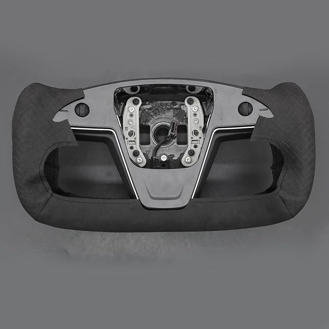 MEWANT Hand Stitch Black Smooth Woven Embossed Suede Steering Wheel Cover Wrap for Tesla Yoke Model S 2021-2023 Model X