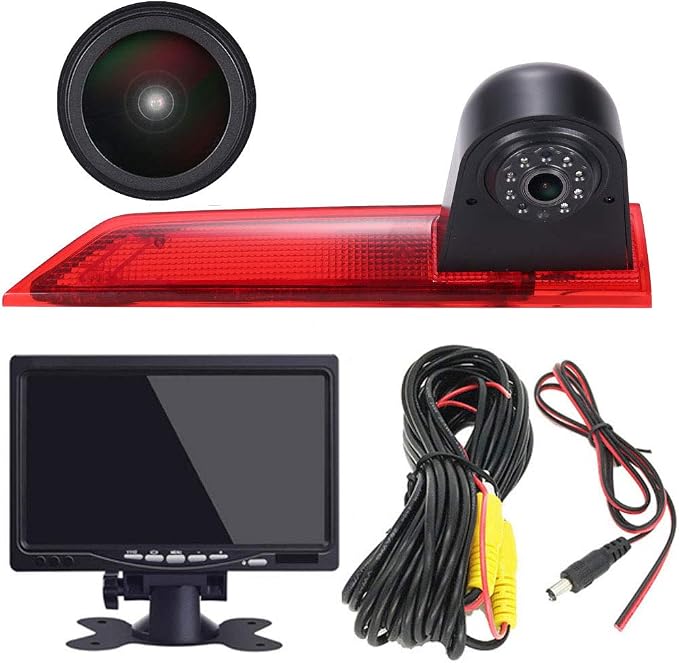 18mm HD Car Third Roof Top Mount Brake Light 3 Rear View Camera Parking Safety Assistant System, Night Vision Waterproof for Ford Transit Custom 2012-2016 (with 7-inch Monitor)