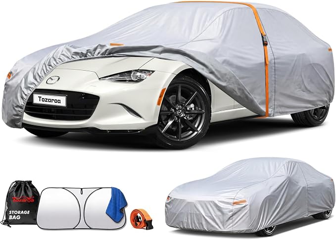 Car Cover Waterproof All-Weather,Heavy-Duty Outdoor Full Exterior Automobiles Sedan/Coupe (Length up to 165 inch) with Windshield Sun Shade Universal Fit MX-5(Miata),Honda S2000,BMW Z3,etc
