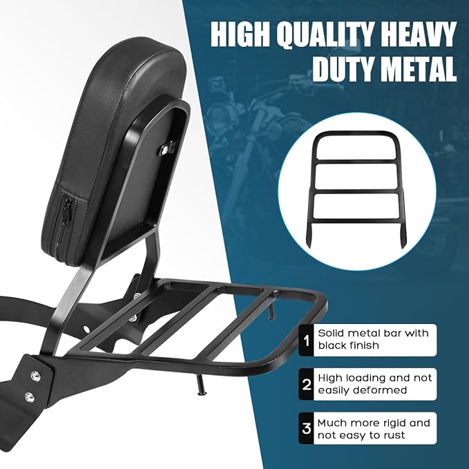 Passenger Backrest Sissy Bar with Luggage Rack Compatible with for 1996-2017 Yamaha Vstar 650 400 Custom 1997-2017 Dragstar 650 400 Custom Motorcycle Detachable Rear Sissy Bar Backrest