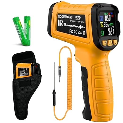 50:1 Infrared Thermometer Gun, -58°F to 1796°F, K-Type Probe | Surface & Internal Temperature Measurement • Humidity Display • HVAC & Equipment Diagnostics