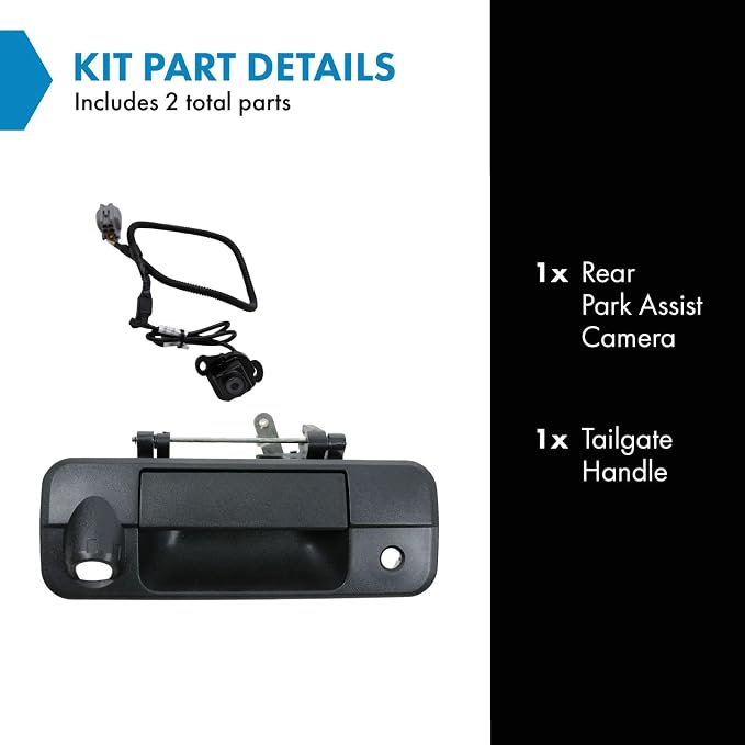 TRQ Black Tailgate Handle Reverse Backup Camera Kit Set Compatible with Tundra Pickup Truck