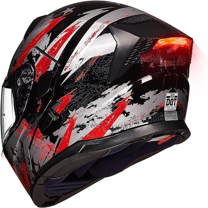 ILM Motorcycle Modular Full Face Helmet for Adult Flip up Dual Visor LED Tail Light Optional DOT