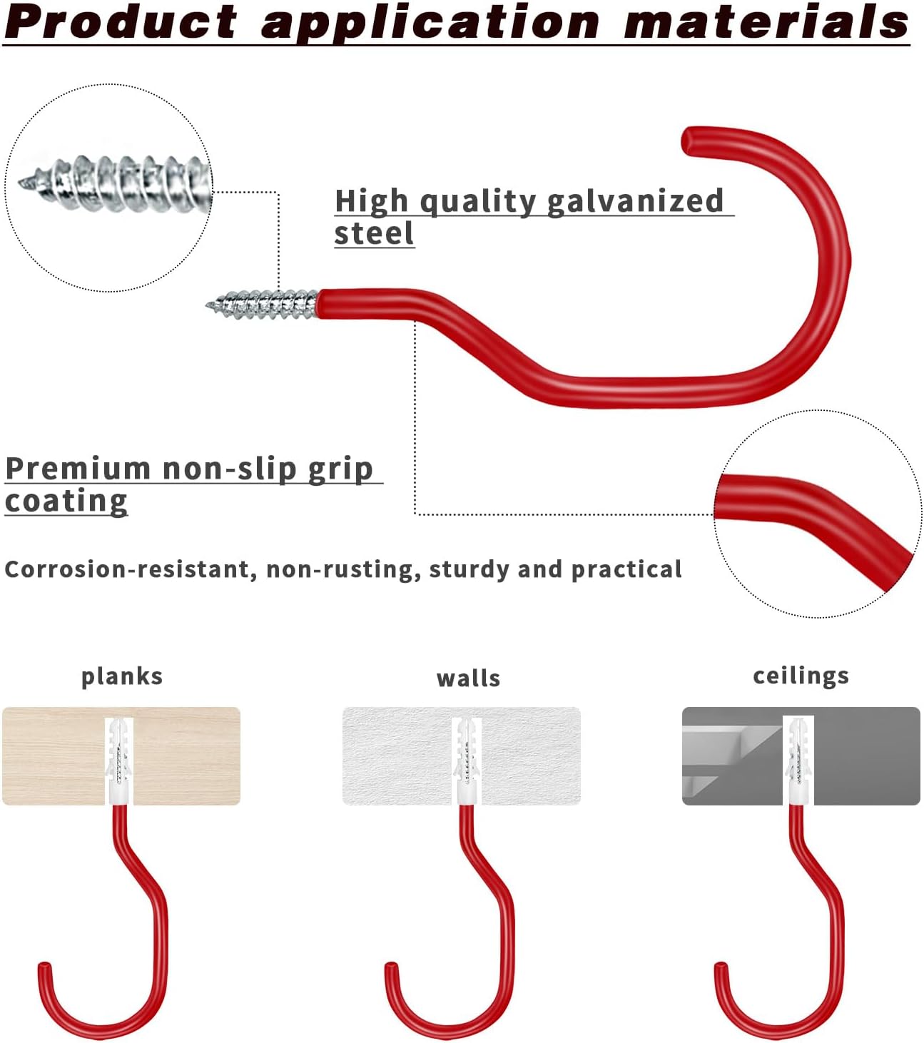 Bike Hooks Heavry Duty 6-Pack,Bicycle Storage Hanger Screw in Ceiling Hooks,Utility Hooks for Wall,Garage,Garden Organization and Storage,Fits Hanging All Bike Types,Bicycle Storage Hooks