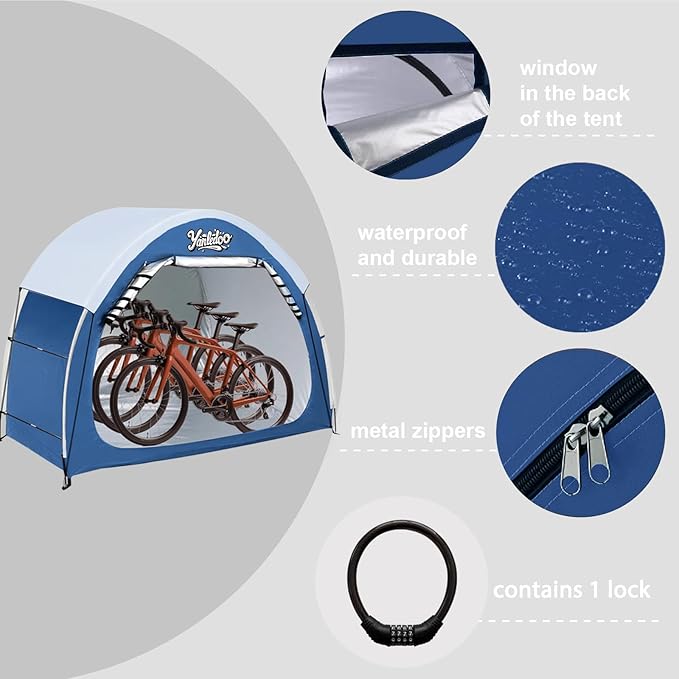 Bike Tent with Protective Cover & Water Strap – Heavy-Duty 210D Oxford Fabric Bicycle Shelter – Waterproof Outdoor Storage Tent for 2-3 Bikes, Portable & Windproof (Royal Blue)