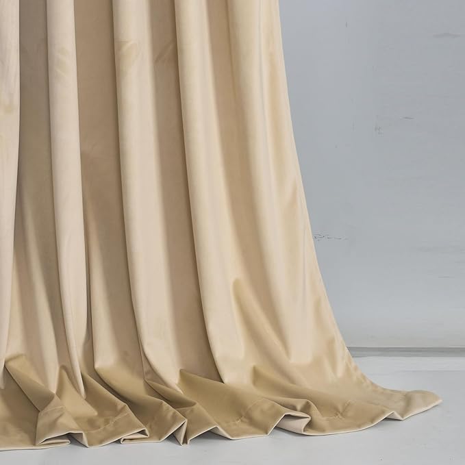 Roslynwood Luxury Soft Sand Velvet Curtains 84 inches Long Back Tab Thermal Insulated Blackout Window Drapes for Living Room/Bedroom/Dining Room, W52 x L84, 2 Panels