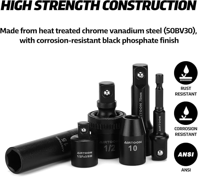 1/2-Inch Drive Impact Socket Set, 49 Piece Deep & Shallow Metric Socket Set 8mm to 32mm, 6 Point, CR-V Steel for Auto Repair, Easy-to-Read Size Markings, Rugged Construction, Storage Case