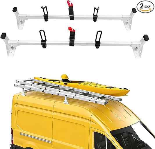 Cargo Van Roof Ladder Rack Fit for 2015-2024 Ford Transit 150 250 350, 54" Heavy Duty Steel Van Ladder Roof Rack 500 Lbs Load Capacity with 2 Crossbars