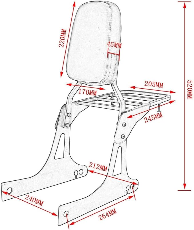 Sissy Bar Backrest With Comfortable Pad Luggage Rack Compatible With Harley Dyna Street Bob Wide Glide Super Glide Custom Low Rider fxdc fxdla