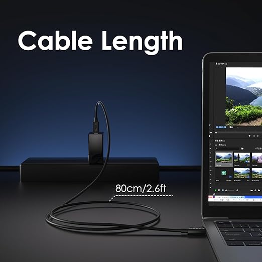 WAVLINK Thunderbolt 5 Cable, 120Gbps Fast Data Transfer and 240W Power Delivery USB-C Cable, 8K/16K Display Support, Backwards Compatible TB4/3/USB4/3, Ideal for Gaming, Laptops, Monitors, Docks-2.6ft
