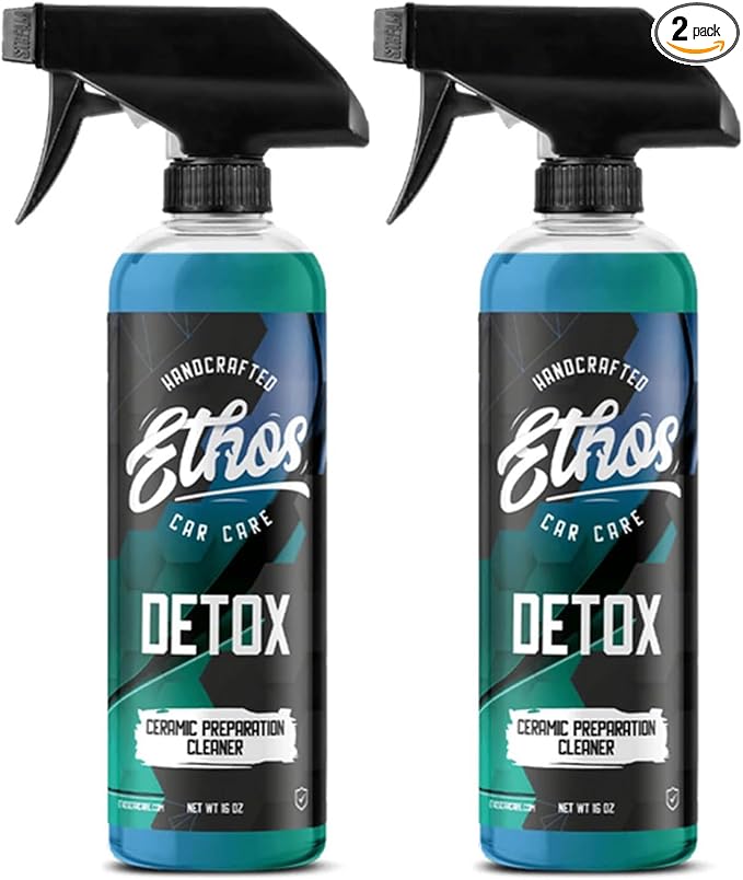 Ethos DETOX - Ceramic Coating Prep Spray, Panel Wipe, Glass Cleanser - Remove Your Old Ceramic Coating, Wax, or Sealant - Multi-Purpose Formula - Leaves Nothing But the Shine (16 OZ - 2PK)