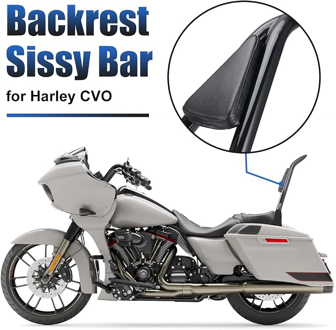 22 inch Detachable Passenger Sissy Bar Fit for Harley Touring Models 2009-2024 CVO Road Glide Street Glide Road King, One-Piece Rear Backrest with Back Cushion Black
