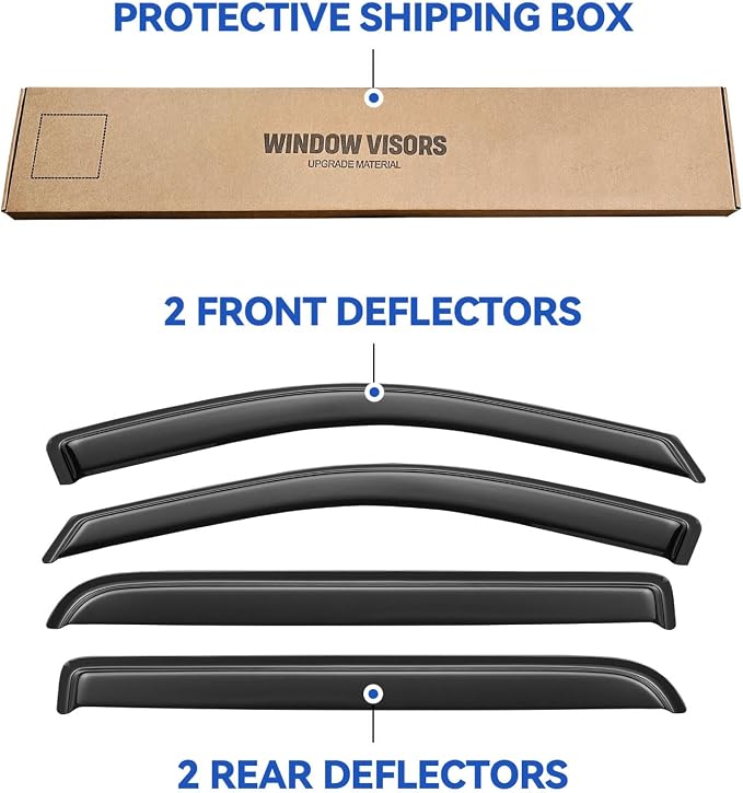 Window Visors Rain Guards for 2004 2005 2006 2007 2008 Ford F150 SuperCrew, Out-Channel Window Vent Wind Deflectors Visors Shades for 06 07 08 Lincoln Mark LT