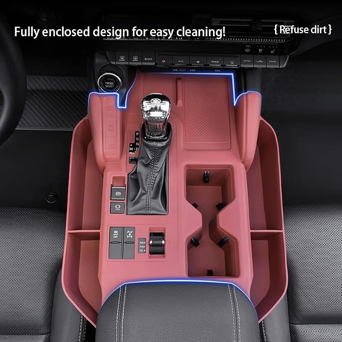 for Toyota Prado 2024-2025 Accessories Center Console Panel Silicone Storage Box Center Console Cover Organizer Storage Protective Pad Tray Wireless Charging (Red)