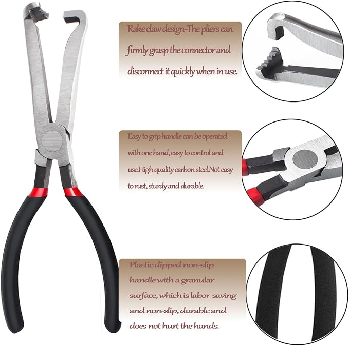 4 Pieces Electrical Disconnect Pliers for Cars, Automotive Electrical Plug Connector Disconnect Tool and Connector Separator and Hose Clamp Pliers