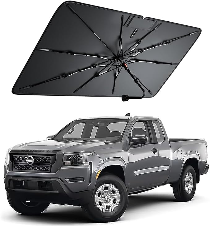 Windshield Sun Shade for Nissan Frontier 2000–2026, Foldable Umbrella Sunshade with 100% UV Block, Multi-Layer Heat Insulation, Reinforced 10-Rib Frame, Keeps Car Cooler, Summer Car Accessory