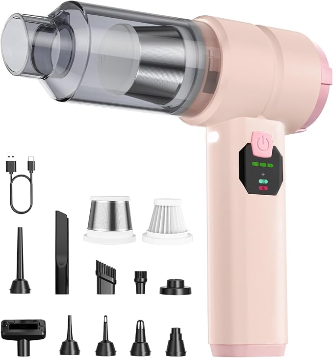 Portable Cordless Car Vacuum,4-in-1 Handheld Cordless Vacuum with 30000Pa Suction, 130000 RPM,6800mAh Battery,10 Nozzles,Rubber Paint Material for Car,Home,Birthday Gifts for Men Dad Husband(Pink)