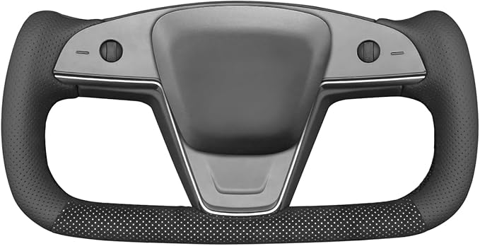 MEWANT DIY Black Perforated Real Leather Mesh Athsuede White Layer Steering Wheel Cover for Tesla Model S Yoke Model X