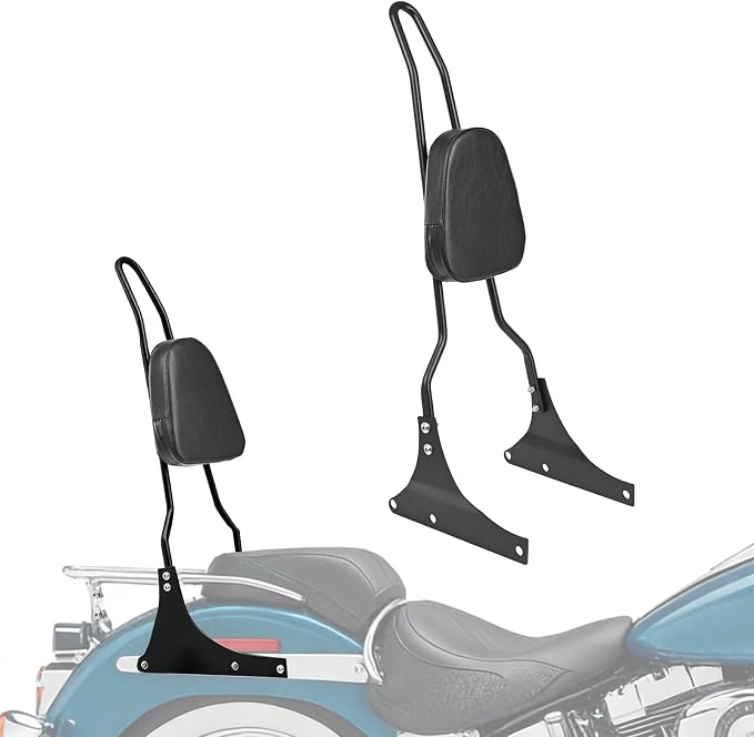 Motorcycle Passenger Sissy Bar Rear Tall Backrest Cushion Pad For Harley Davidson Heritage Softail Custom FXSTC Classic FLSTC Springer FLSTS Fat Boy EFI FLSTF (Black)