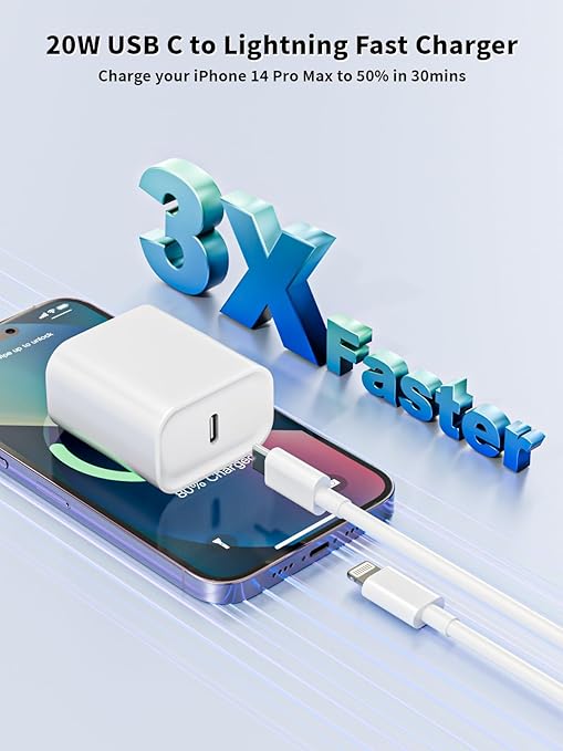iPhone Fast Charger, [Apple MFi Certified] 20W USB Type C Fast Charging Block Power Delivery iPhone Lightning Charger with 6ft Lightning Cable for iPhone 14 13 Pro Max Mini 12 Pro 11 Xs Max Xr,AirPods