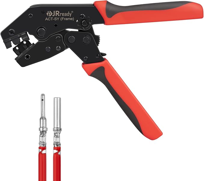 JRready ACT-SY-16DT-S 3rd-Gen Deutsch DT Crimp Tool for 16# Stamped & Formed Contacts, One-Cycle Ratcheting Crimper with Positioner, 16-18 AWG, for Amphenol AT