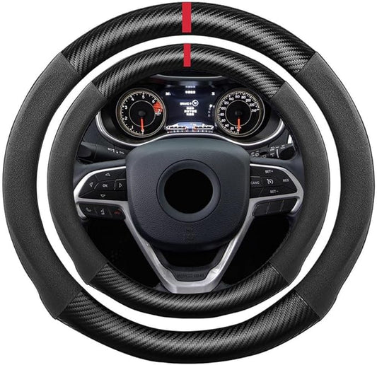 Suede Carbon Fiber Steering Wheel Cover, Compatible with Jeep Cherokee Compass Grand Cherokee Renegade Wrangler Gladiator 15 inch Soft SuedeLeather Sport Non-Slip Interior Accessories