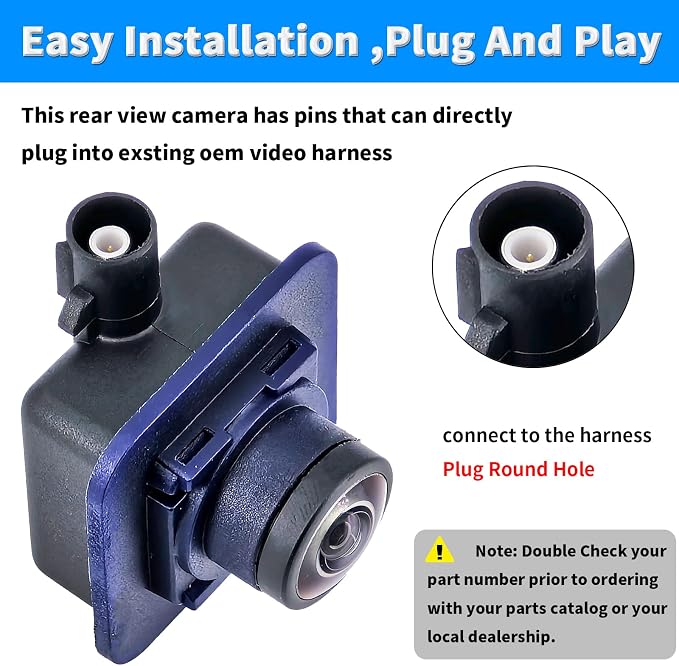HC3Z-19G490-X Rear View Backup Camera Compatible with Ford F250 F350 Super Duty 2017 2018 2019 Reverse Park Assist Back Up Camera HC3Z-19G490-E HC3Z-19G490-M HC3Z-19G490-T, Plug Round Hole
