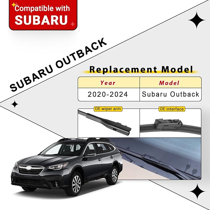 Windshield Wiper Blades Replacement for Subaru Outback 2020 2021 2022 2023 2024 Original Factory Quality Front Rear Wipers Blade Set for My Car - 26" 18" 16" (Pack of 3)