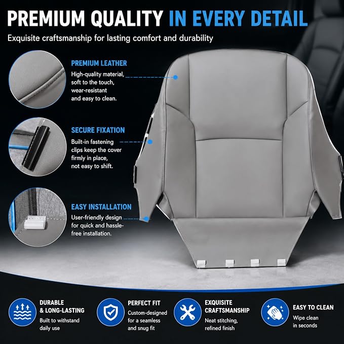 4PCS Driver & Passenger Bottom & Top Lean Back Replacement seat Cover Microfiber Leather Gray Compatible with Toyota 4Runner 2003-2009