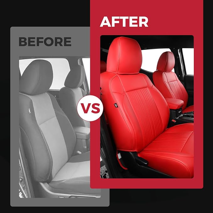 FREESOO Leather Car Seat Covers Fit for Toyota Tacoma 2016-2023 Full Coverage Seat Cover for Double/Crew Cab SR/SR5/Limited/TRD Pro/TRD Sport, Pickup Truck Seat Covers (5 Seats, Red)