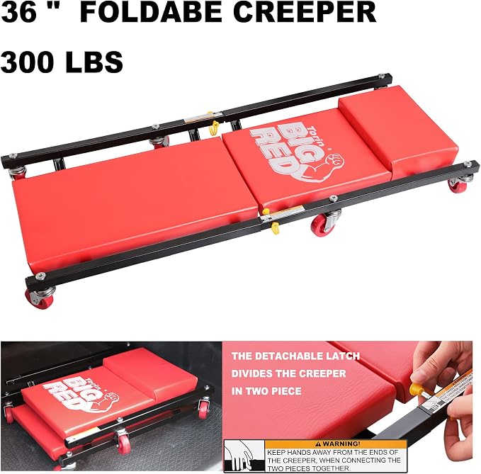 BIG RED T82040 Torin Hydraulic Trolley Floor Service/Floor Combo with 2 Jack Stands and Rolling Garage/Shop Creeper, 2 Ton (4,000 lb) Capacity, Red