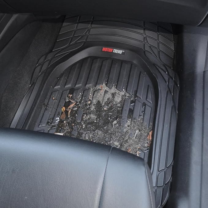 Motor Trend FlexTough Deep Dish Heavy Duty Rubber Floor Mats & Cargo Liner for Trunk All Weather (Black) - Complete Coverage Set