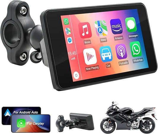 Motorcycle CarPlay Screen with Wireless Apple CarPlay Android Auto,4.7 Inch Waterproof Touch Screen, GPS Navigation for Motorbike Supports GPS Navigation/Mirror Link/Bluetooth Transmission