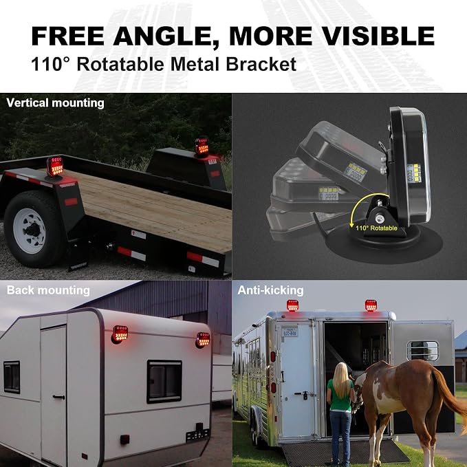 NeaLia Wireless Trailer Lights 110° Rotatable, Magnetic LED Tail Light for Towing Truck, Rechargeable Tow Light for Boat RV Camper Caravan Car Turn Signal Kit Brake Reverse Stop, IP67 Waterproof